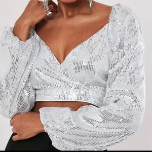 Sliver sequin crop top